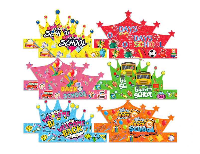 24 Pieces First Day of School Party Paper Hat Crowns for Kids Kindergarten Preschooler Welcome Back to School Gifts Decorations Supplies