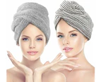 Turban Towel Pack of 2 Thickened Wrap Turban Hair Drying Towel Head Towel with Button Super Absorbent Microfibre Quick Drying 65 x 25 cm