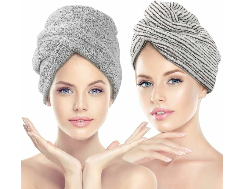 Turban Towel Pack of 2 Thickened Wrap Turban Hair Drying Towel Head Towel with Button Super Absorbent Microfibre Quick Drying 65 x 25 cm