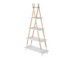 Takara Kusa 4-Tier Natural Wooden A-Frame Ladder Storage Shelf Modern Natural & White Bamboo Tripod Bookcase 30x78x148cm