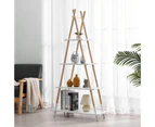 Takara Kusa 4-Tier Natural Wooden A-Frame Ladder Storage Shelf Modern Natural & White Bamboo Tripod Bookcase 30x78x148cm