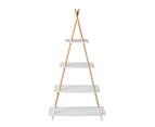 Takara Kusa 4-Tier Natural Wooden A-Frame Ladder Storage Shelf Modern Natural & White Bamboo Tripod Bookcase 30x78x148cm