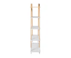 Takara Kusa 4-Tier Natural Wooden A-Frame Ladder Storage Shelf Modern Natural & White Bamboo Tripod Bookcase 30x78x148cm