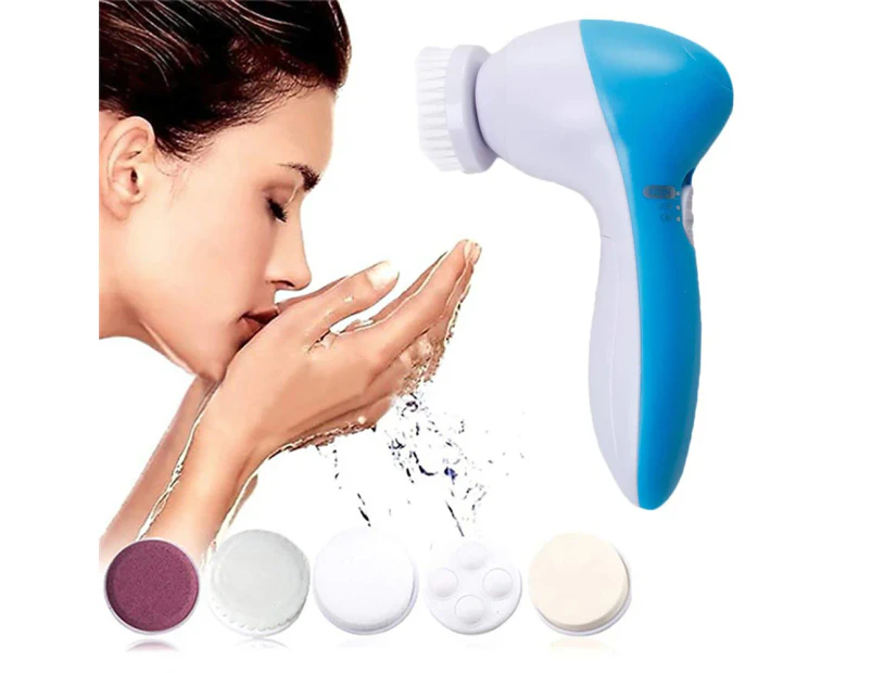 Facial Cleansing Brush,5 Brush Heads In One Set For Easy-Carrying And Different Usage,Nylon-Brush/Makeup-Sponge/Latex-Soft Sponge/Sand-Massage Head/Massage