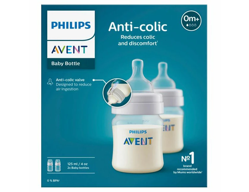 Philips Avent Anti Colic Bottles 125mL 2 Pack - White