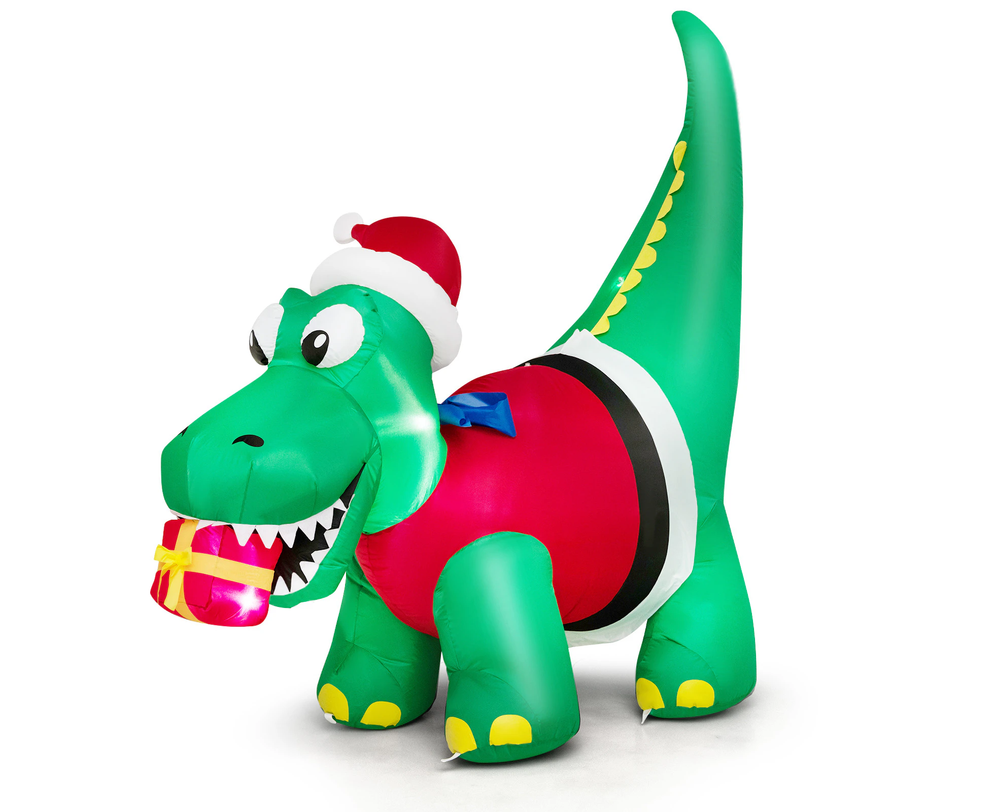 Costway 1.83M Christmas Inflatables Dinosaur &Gift Box LED Lights Blow up Xmas Outdoor Decoration