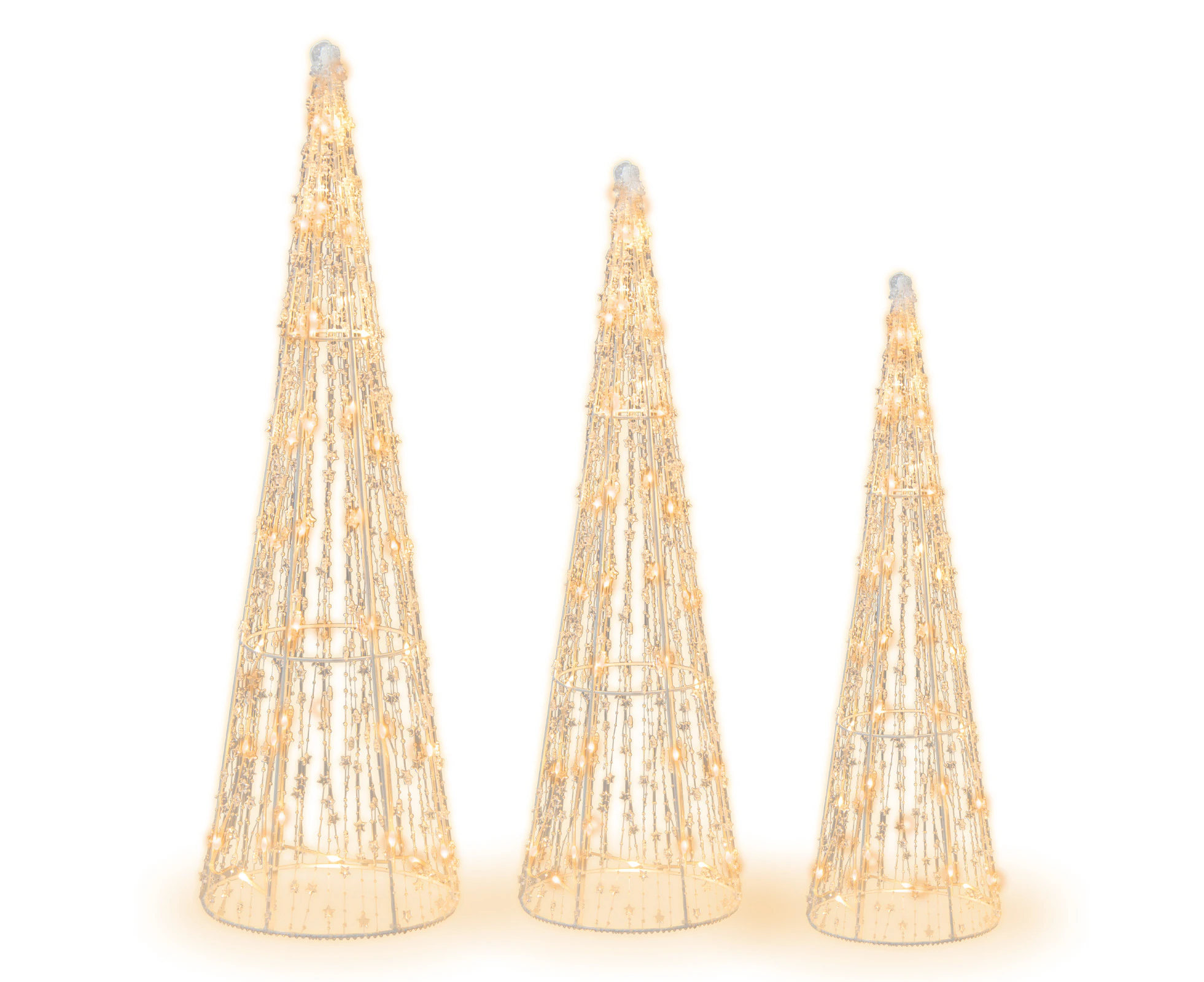 Costway 3PCS Pre-lit Christmas Cone Trees LED Xmas Decorative Conic Tree Set w/Star Strings Garden Party