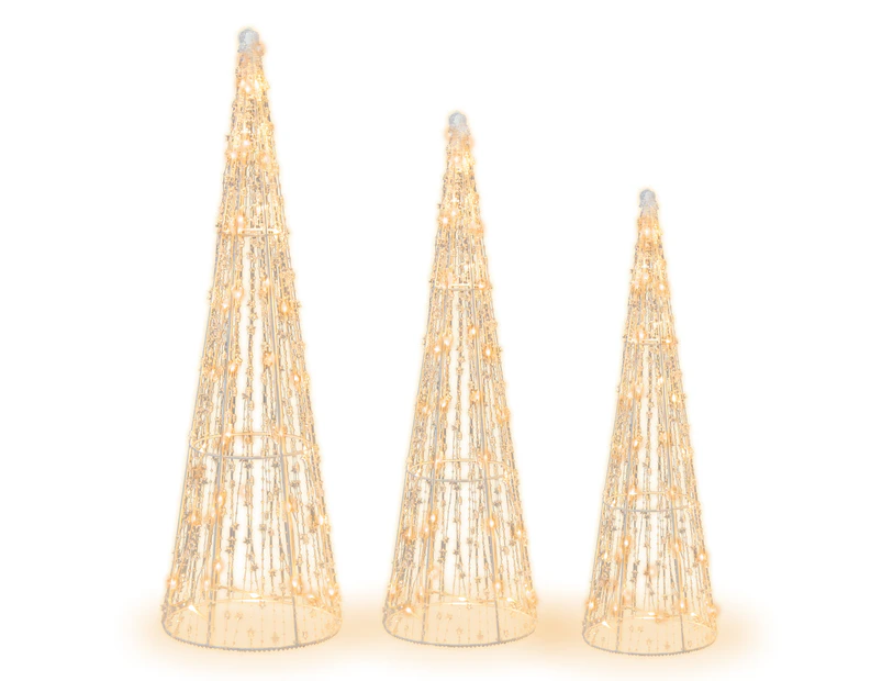 Costway 3PCS Pre-lit Christmas Cone Trees LED Xmas Decorative Conic Tree Set w/Star Strings Garden Party