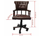 Antique Vintage Style Leather Office Desk Swivel Adjustable Arm Chair - Brown