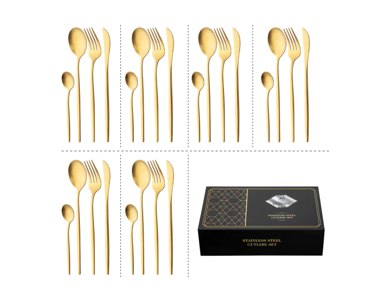 Kitchen Cutlery set 24pcs Dining Tableware Party Supplies Stainless Steel Brushed Gold