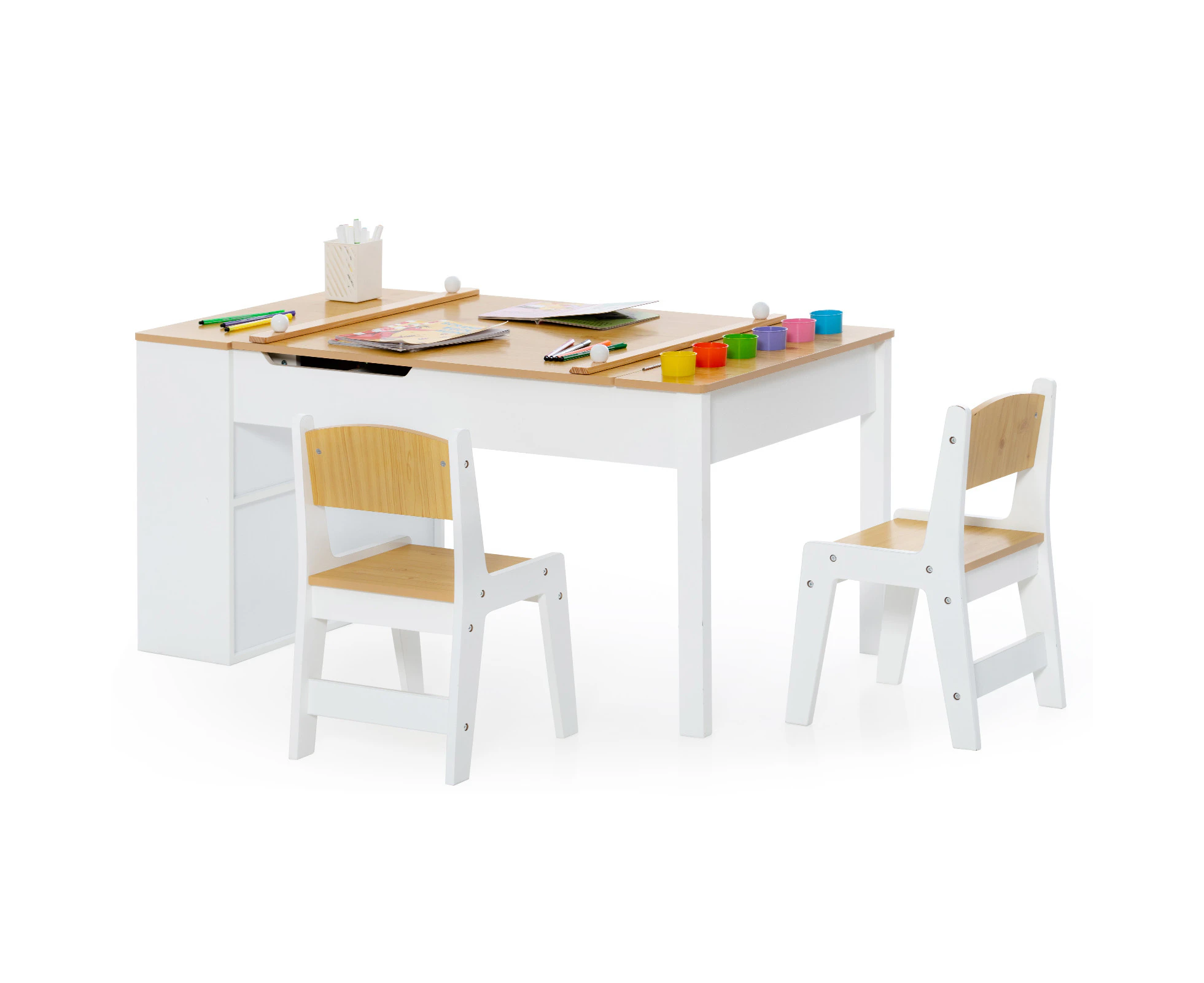 Giantex 3-in-1 Kids Table & Chairs Set Art Easel Children Activity Drawing Desk w/Storage Boxs/Paint Cups/Paper Roller