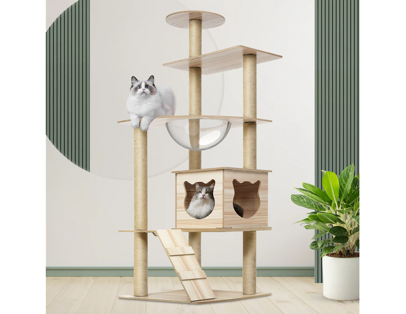 Advwin 138cm Cat Tree Scratching Post Scratcher Tower Condo House Furniture Wood