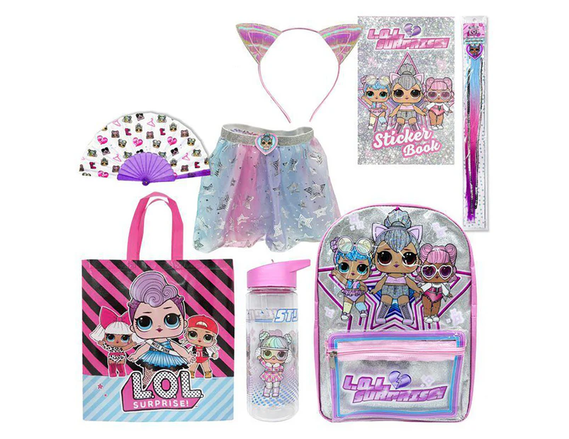 Lol Surprise 23 Kids Showbag Backpack/Drink Bottle Hair Extension/Headband Skirt