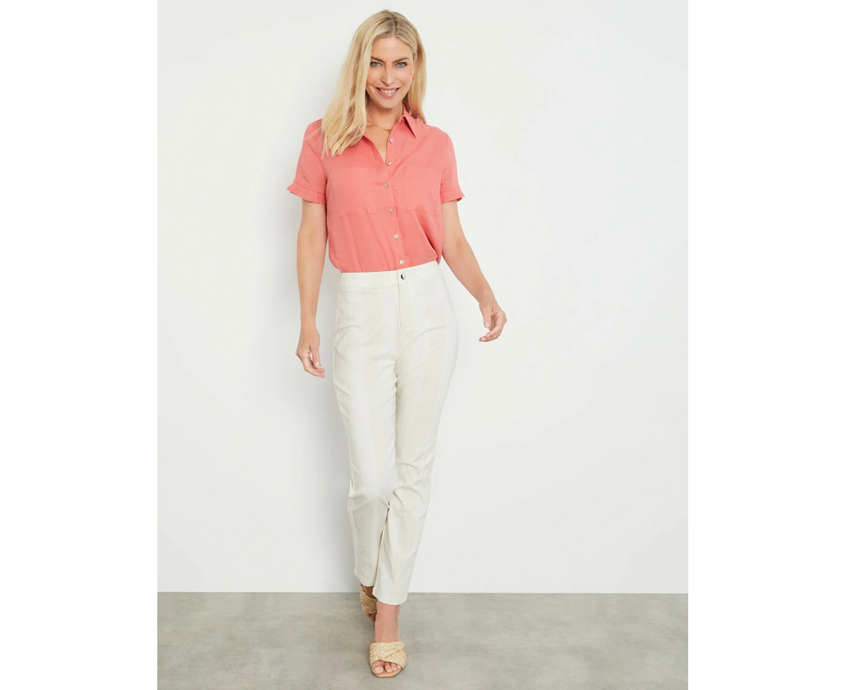 Noni B - Womens Pants - White Summer Ankle Length - Bengaline - Fashion Trousers - Solid - High Waist - Elastane - Casual Work Clothes - Office Wear