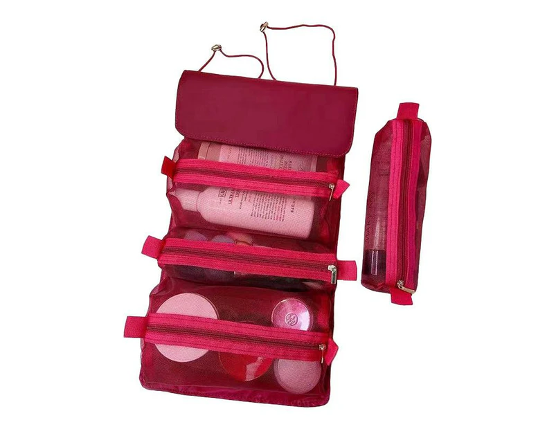 Cosmetic Bag Drawstring Makeup Case Storage Roll Bag Portable Carry Box Travel - Wine Red