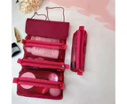 Cosmetic Bag Drawstring Makeup Case Storage Roll Bag Portable Carry Box Travel - Wine Red