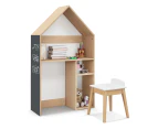 Giantex 2-in-1 Kids House-shaped Table and Chair Set Children Bookshelf Toy Storage Cabinet w/Blackboard