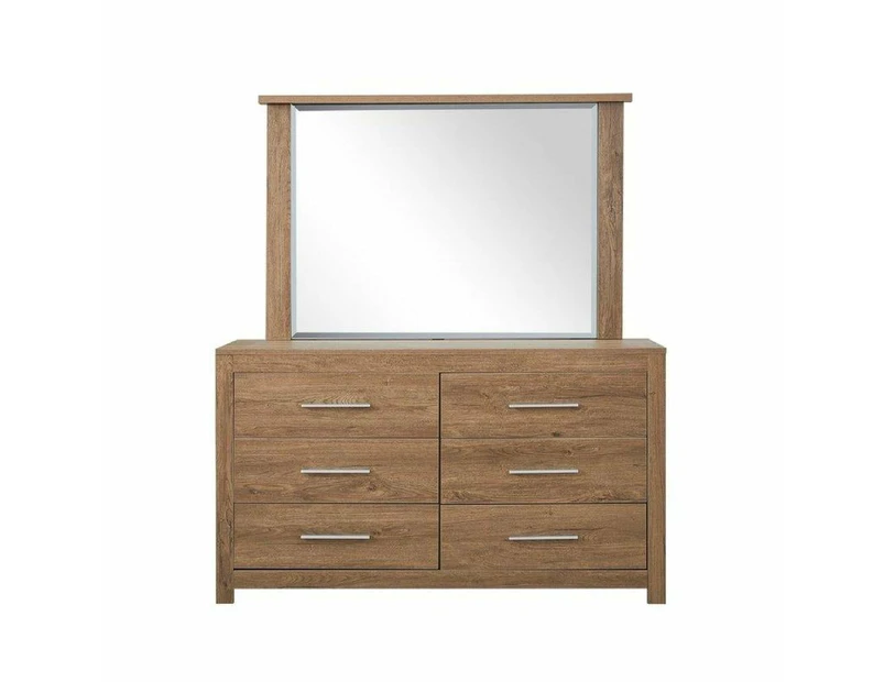 Design Square Modern 6-Drawer Dresser Low Boy Sideboard Buffet Unit With Mirror - Dark Oak