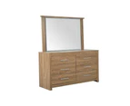 Design Square Modern 6-Drawer Dresser Low Boy Sideboard Buffet Unit With Mirror - Dark Oak