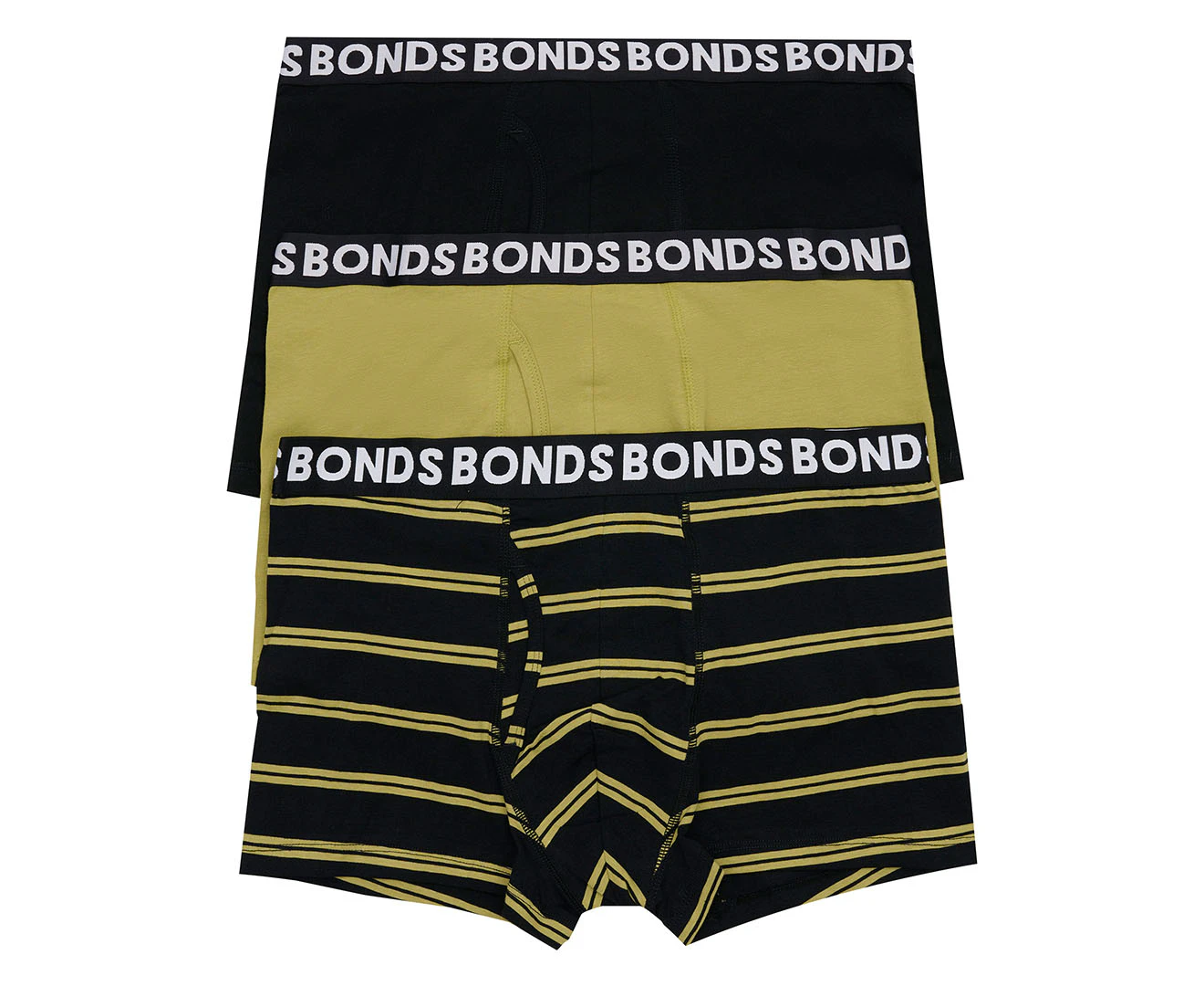 Bonds Men's Everyday Trunks 3-Pack - Black Stripe/Olive/Black