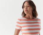 Tommy Hilfiger Women's Favourite Crewneck Stripe Tee / T-Shirt / Tshirt - Coral Blossom/Multi