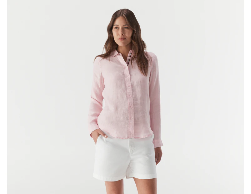 Tommy Hilfiger Women's Linen Regular Fit Shirt - Pastel Pink