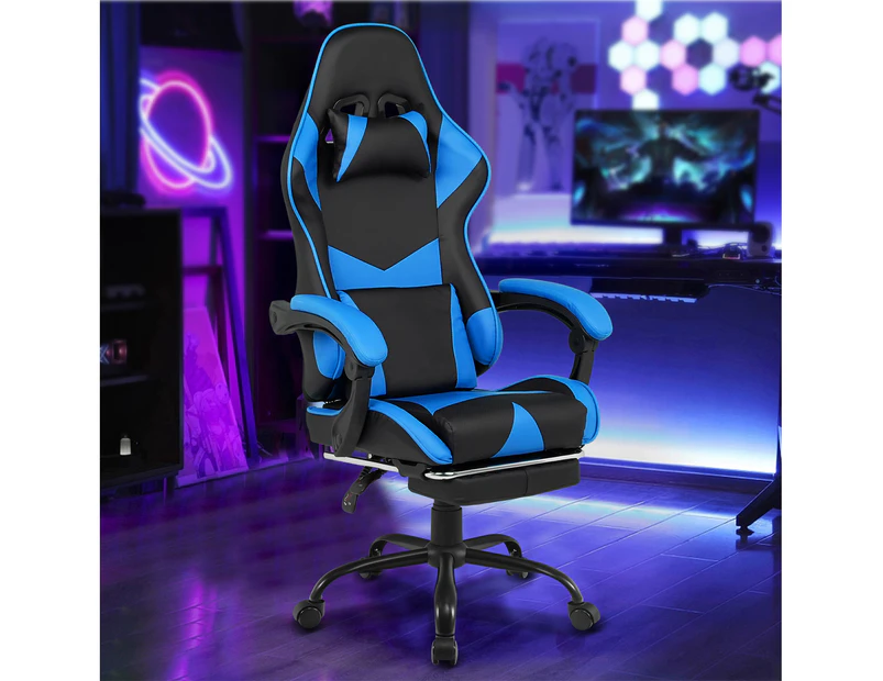 Ufurniture Gaming Chair Ergonomic Office Computer Chair with Footrest Racing Recliner Extra Large Pillow Seat Blue