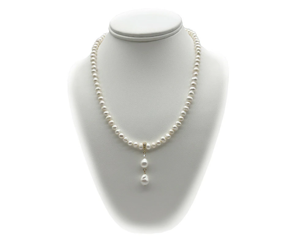 Georgiadis 5-6mm White Freshwater, Baroque Pearl & Pendant Charm Necklace Embellished with Swarovski® Crystal.