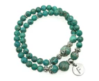 Georgiadis African Jasper Turquoise Colour Natural Gemstone Personalized Stainless Steel Initial Letter Charm Double Row Stretch Beaded Bracelet
