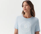 Tommy Hilfiger Women's Sueded Crest Open Neck Tee / T-Shirt / Tshirt - Breezy Blue