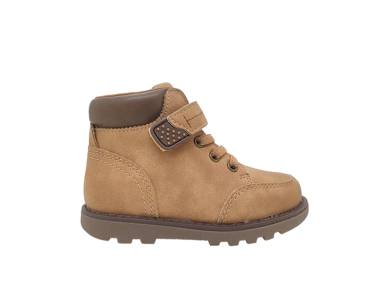 Grosby HenriB Little Boys Ankle Boots Strap Elastic Laces Padded Collar - Camel