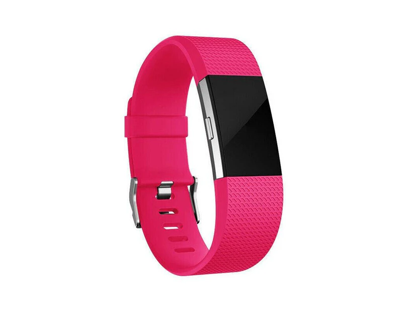 L Size Silicone Watch Wrist Sports Strap For Fitbit Charge Band Wristband Replacement - Rose Red