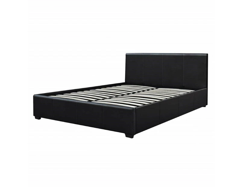 Modern Designer Gas Lift PU Leather Queen Bed Frame With Headboard - Black - Black