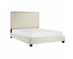 Fabric Double Bed Frame With Headboard - Beige