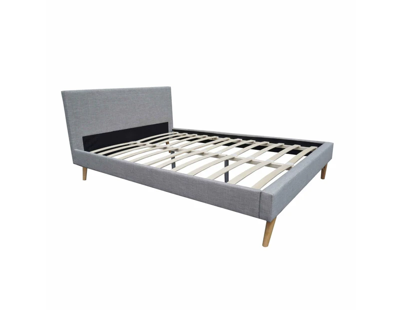 Designer Fabric Bed Frame Wooden Legs With Headboard Queen Light Grey