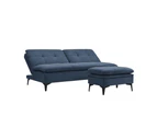 Design Square Designer 3-Seater Fabric Sofa Bed Wooden Legs W/ Ottoman - Blue