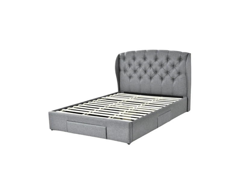 Fabric Queen Tufted Headboard Bed Frame With Drawers Storage - Dark Grey