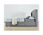Fabric Queen Tufted Headboard Bed Frame With Drawers Storage - Dark Grey