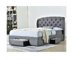 Fabric Queen Tufted Headboard Bed Frame With Drawers Storage - Dark Grey