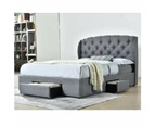 Design Square Fabric Queen Tufted Headboard Bed Frame With Drawers Storage - Dark Grey