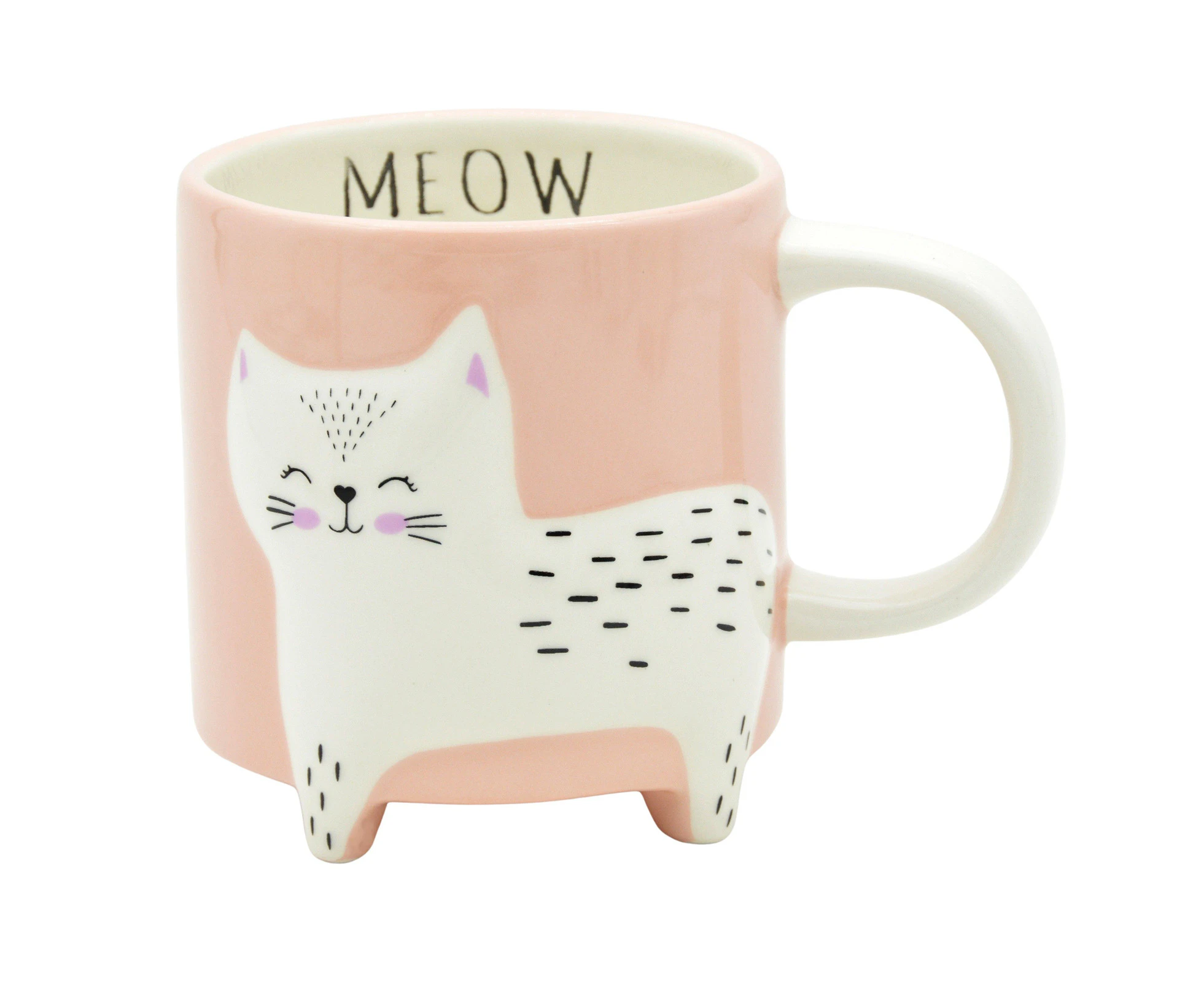 Mug Animal Cat with Legs 10cm Pink/White, Urban Products UP160100 - Multi-colour