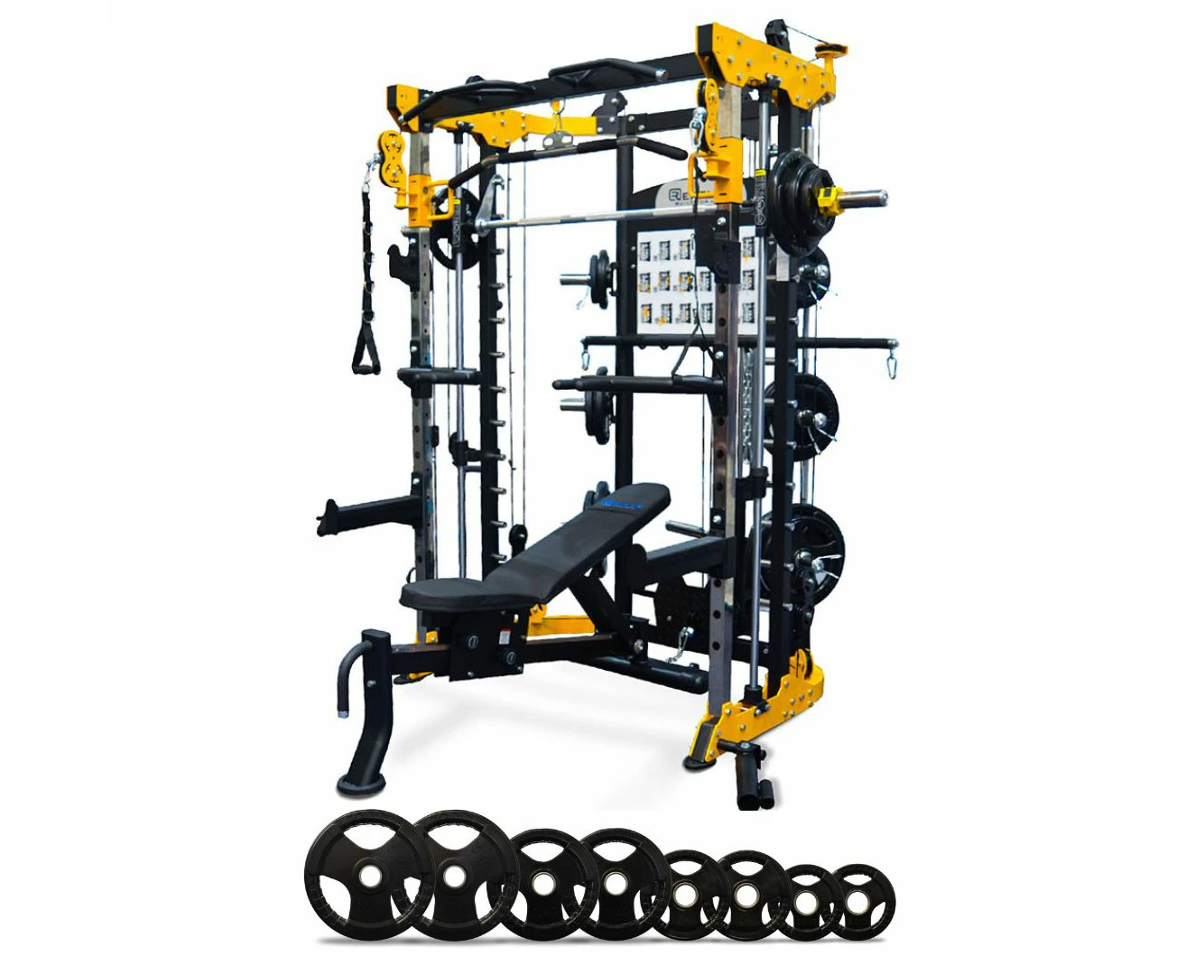 Reeplex CBT-PL Multi Station Gym + FID Bench + 100kg Weight Plates