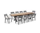 Austin Outdoor 3m - 3.8m Extension Teak Timber and Aluminium Table with 12 Capri Dining Chairs - Outdoor Dining Settings - Charcoal