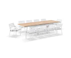 Austin Outdoor 2.2m - 3m Extension Teak and Aluminium Table with 10 Kansas Dining Chairs - Outdoor Dining Settings - White