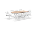 Austin Outdoor 2.2m - 3m Extension Teak and Aluminium Table with 10 Kansas Dining Chairs - Outdoor Dining Settings - White