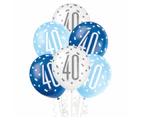 Blue & White Assorted 40th Birthday Balloons (Pack of 6)
