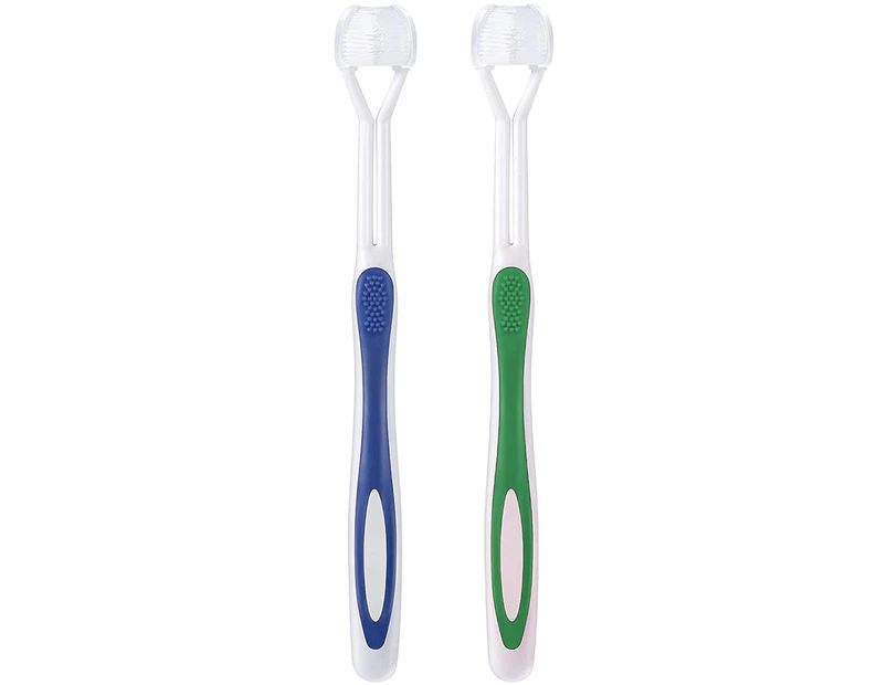 2 Pieces 3 Sided Autism Toothbrush Three Bristle Trave，Soft/Gentle -style 1