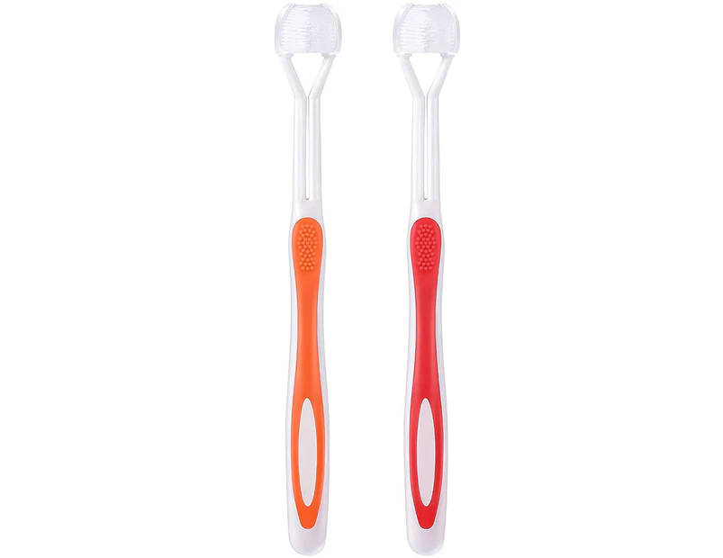 2 Pieces 3 Sided Autism Toothbrush Three Bristle Trave，Soft/Gentle -style 2