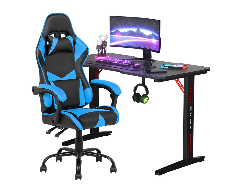 Gaming Desk 120cm & Gaming Chair with Headrest Tilt 135° Blue
