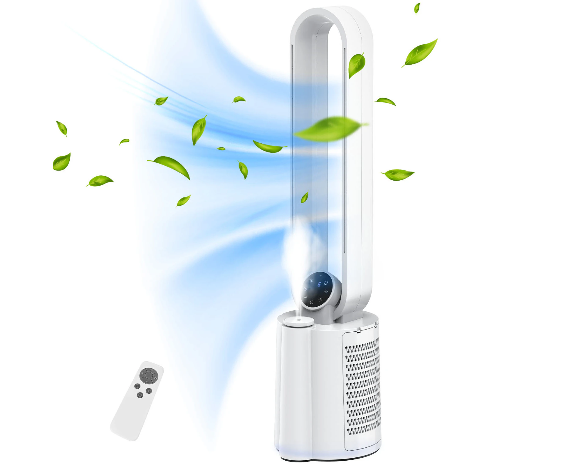 ADVWIN Bladeless Tower Fan Humidifier, Portable Electric Purifying Fan With 12 Speeds Settings, 8H Timer, UV Lamp, Suitable for Home Bedroom Office